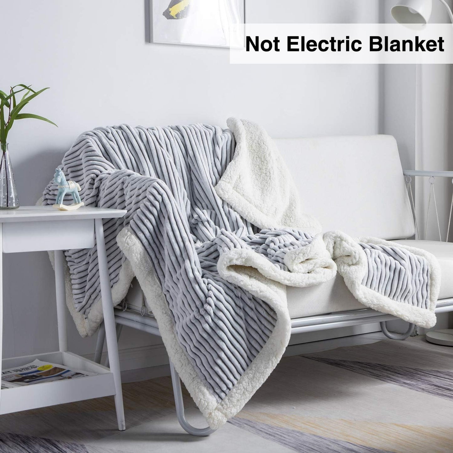 Sherpa Blanket Fleece Throw – 51X63, Grey & White – Soft, Plush, Fluffy, Fuzzy, Warm, Cozy, Thick – Perfect for Couch, Bed, Sofa, Chair - Christmas Blanket Gift for Winter