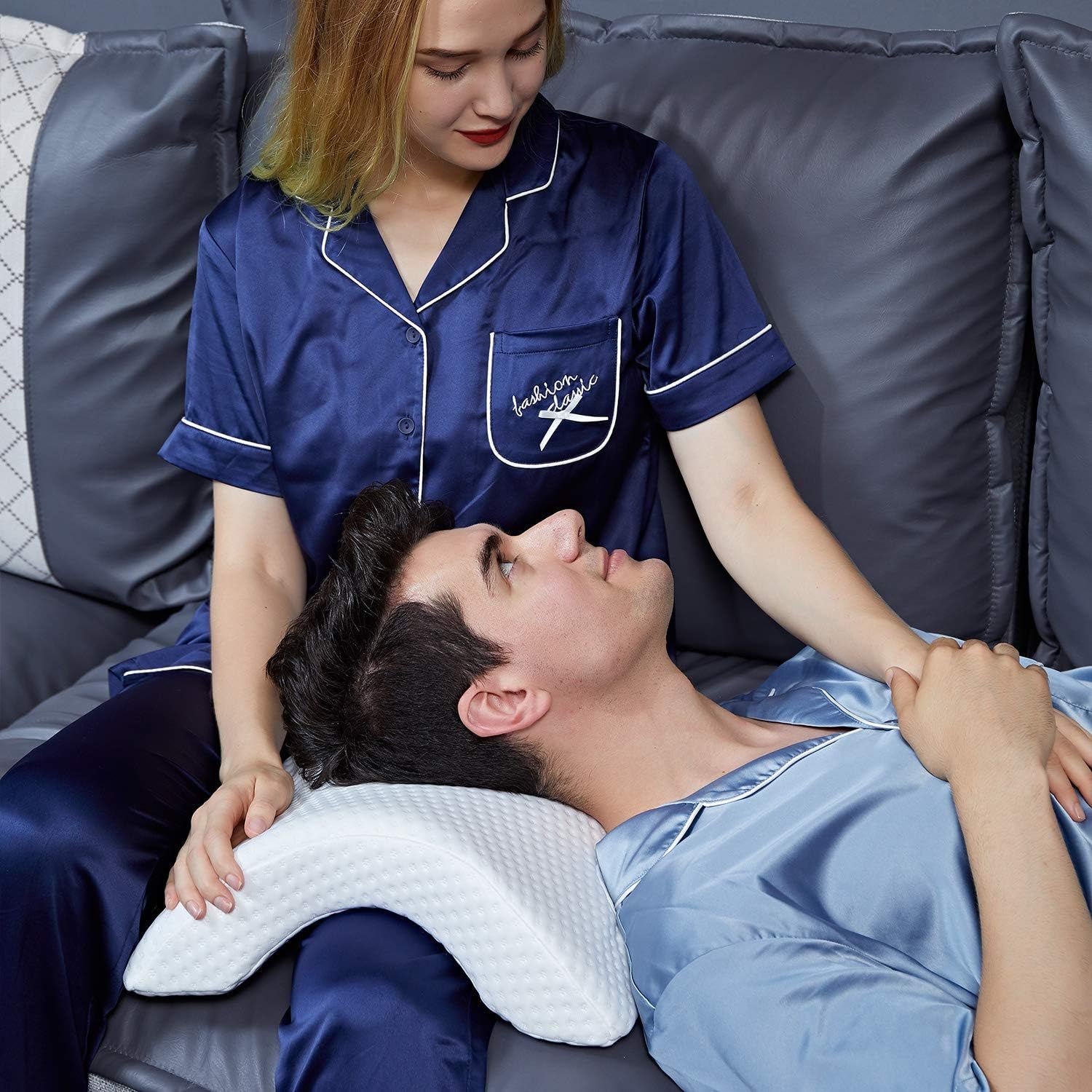 Cuddle Pillow for Couples Memory Foam Neck Cervical Pillow Cuddling Pillow Arch Tunnel Shaped Design for Arm and Neck Support When Spooning,Great for Travel,Office,Reading and Napping