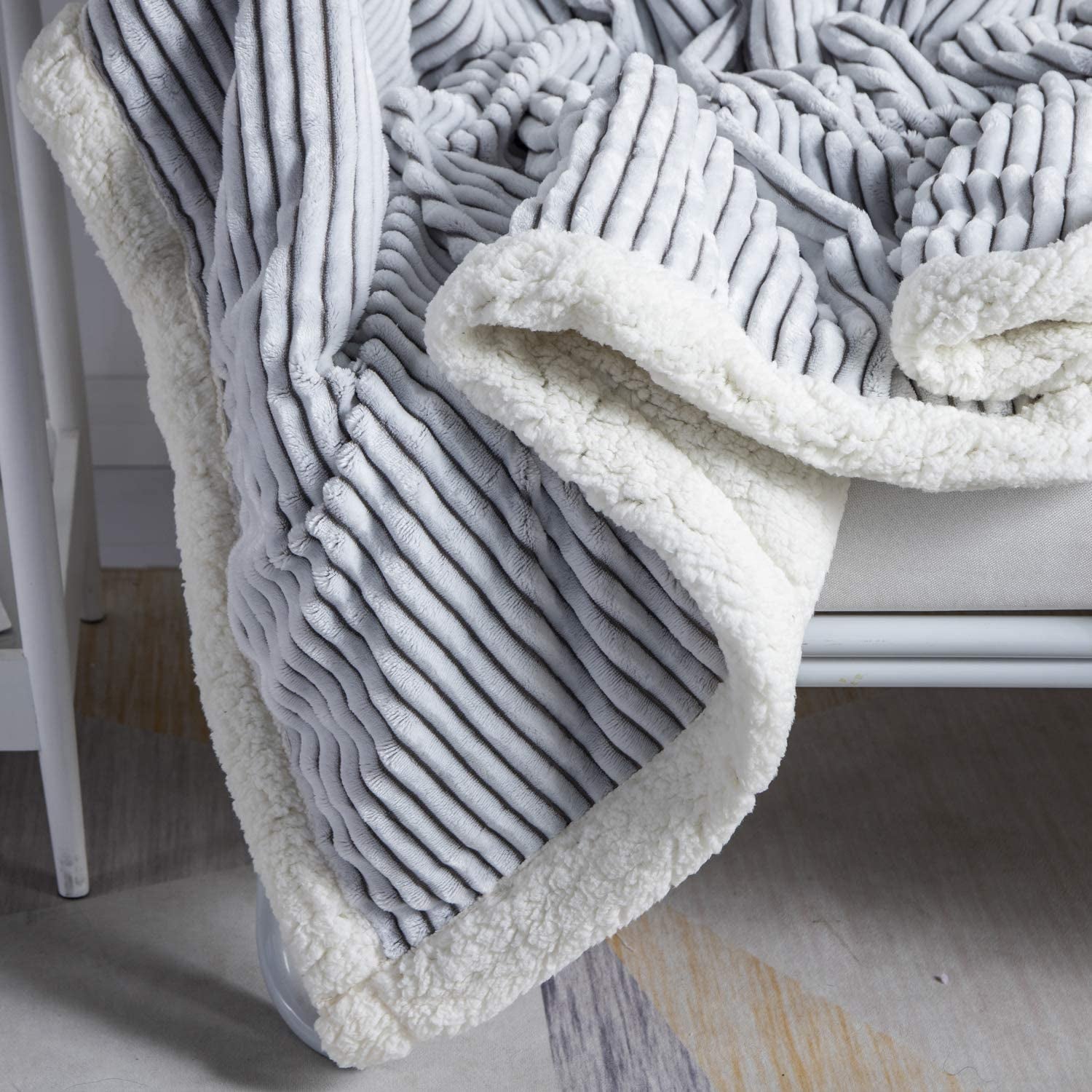 Sherpa Blanket Fleece Throw – 51X63, Grey & White – Soft, Plush, Fluffy, Fuzzy, Warm, Cozy, Thick – Perfect for Couch, Bed, Sofa, Chair - Christmas Blanket Gift for Winter
