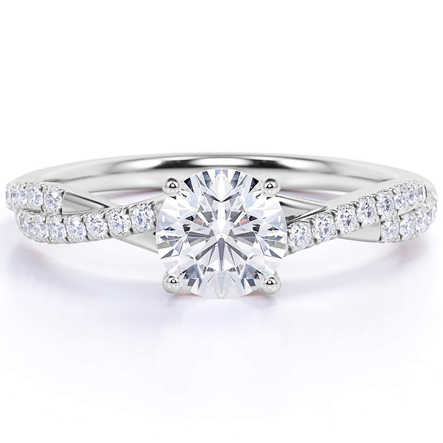 1 Carat Infinity round Cut Moissanite Engagement Ring in 18K White Gold Plating for Women