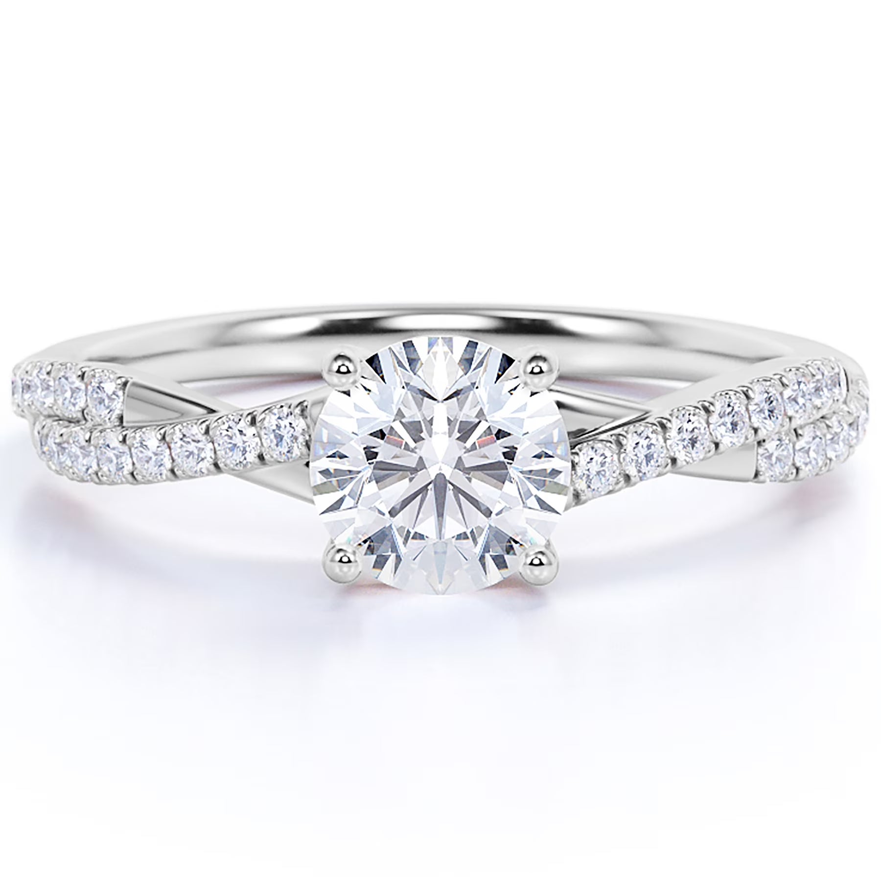 1 Carat Infinity round Cut Moissanite Engagement Ring in 18K White Gold Plating for Women