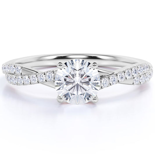 1 Carat Infinity round Cut Moissanite Engagement Ring in 18K White Gold Plating for Women