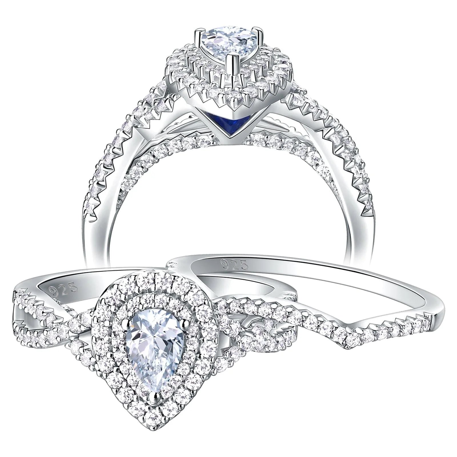 Wedding Rings Set Rings for Women Bridal Engagement Ring 925 Sterling Silver AAAAA Cz 1.7Ct Pear Size 13