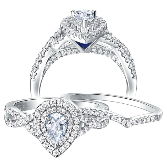 Wedding Rings Set Rings for Women Bridal Engagement Ring 925 Sterling Silver AAAAA Cz 1.7Ct Pear Size 13