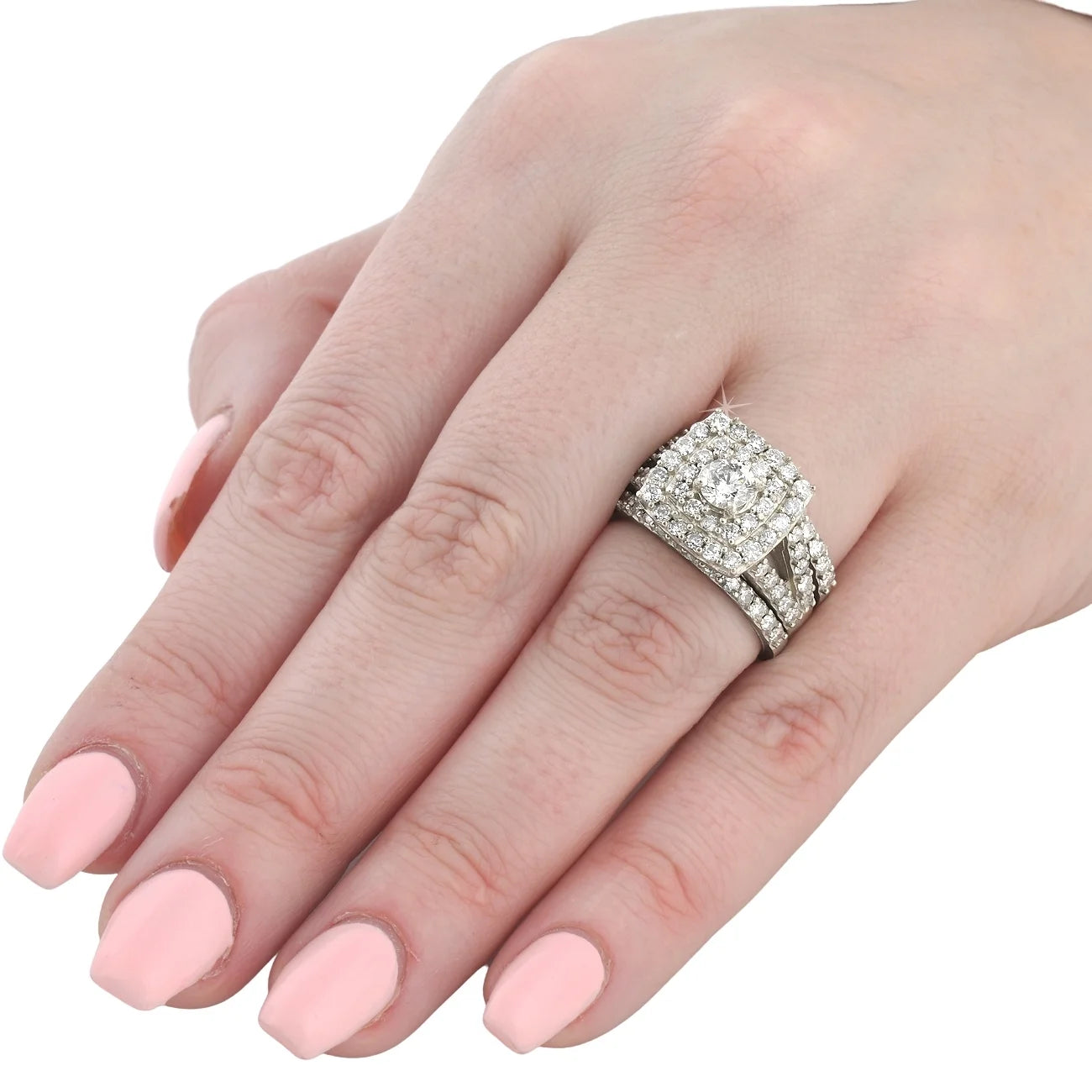 Pompeii 3 Ct Diamond Engagement Wedding Cushion Halo Ring Set 10K White Gold (J-K,I2-I3)