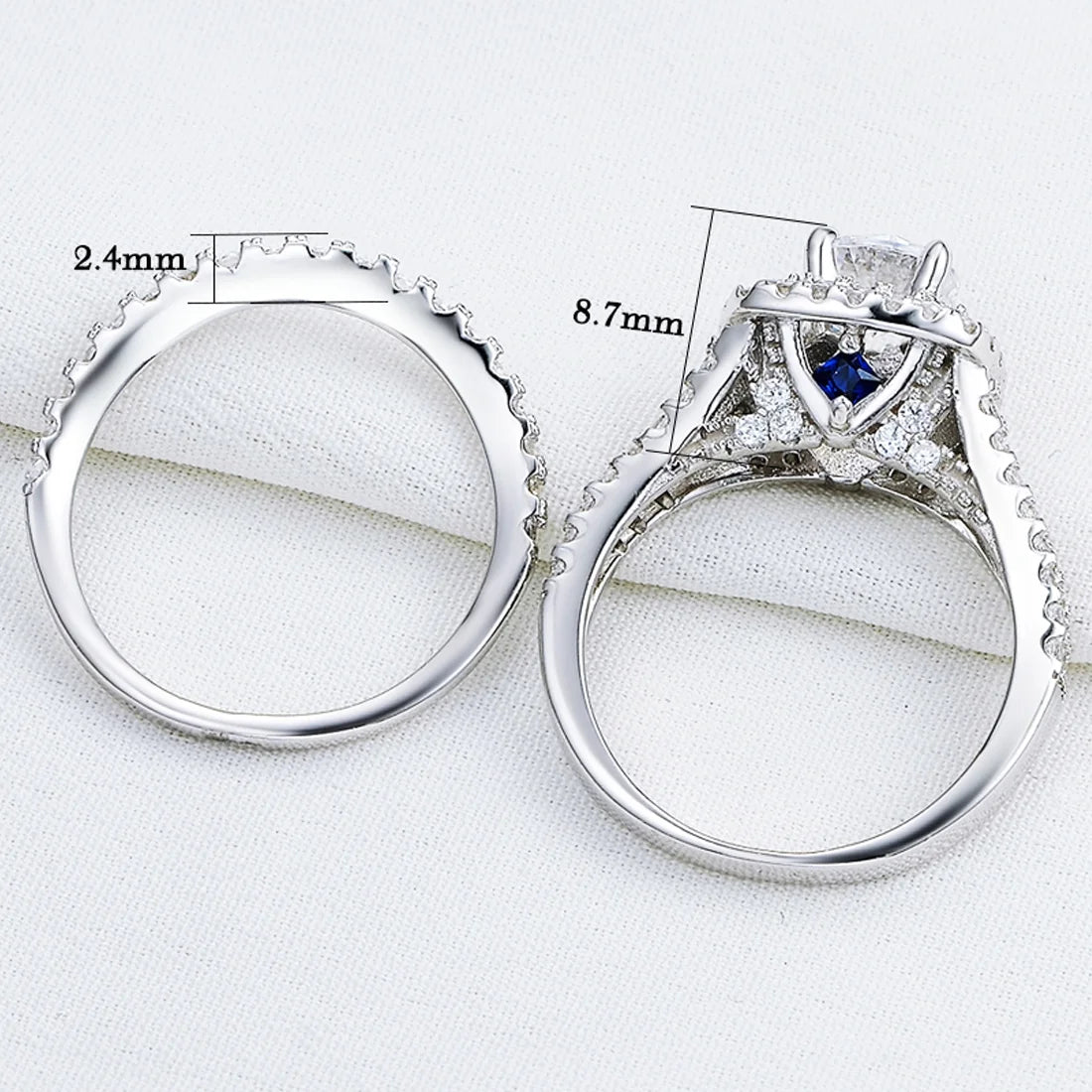 Newshe Wedding Engagement Ring Set 925 Sterling Silver 2Ct round Created Blue Sapphire White Cz Size 6
