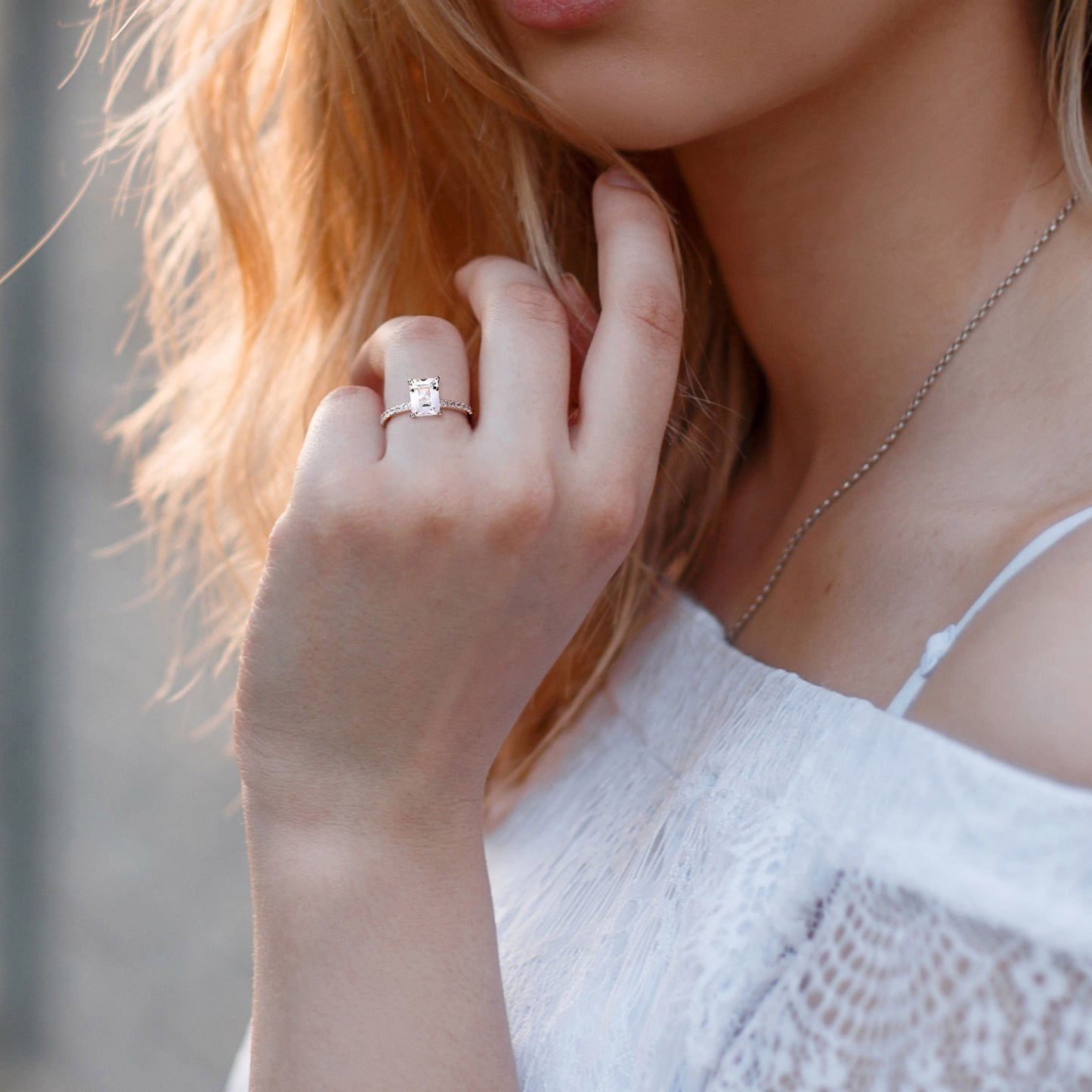Women'S Created White Sapphire Engagement Ring in 10K White Gold