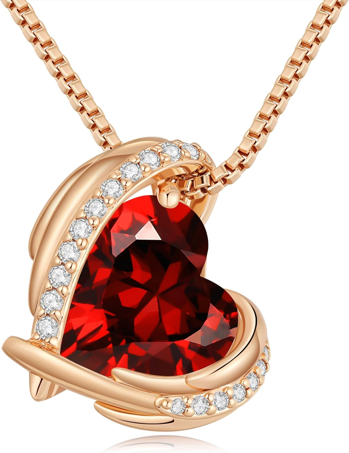 Christmas Gifts for Women，Love Heart Pendant Necklaces for Women, Silver Tone Rose Gold Tone Birthstone Jewelry Gifts for Wife Her