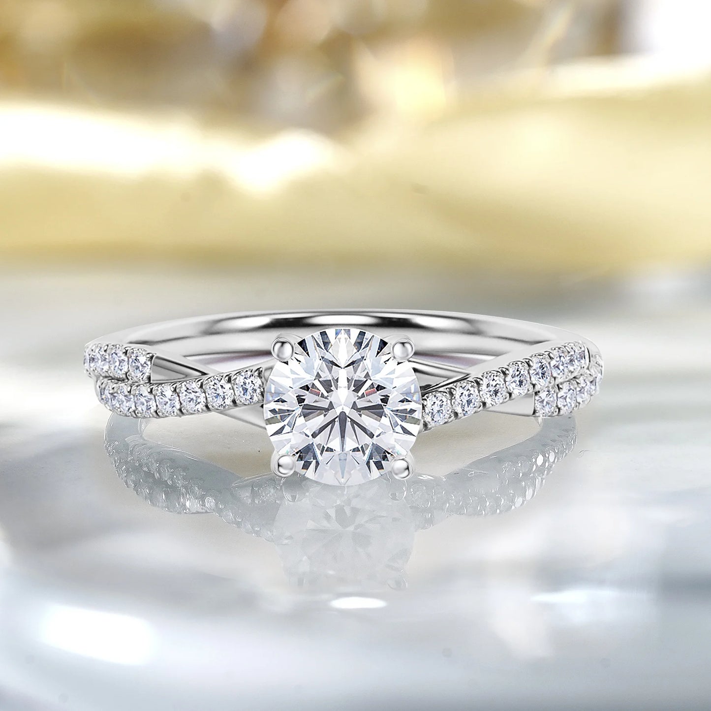 1 Carat Infinity round Cut Moissanite Engagement Ring in 18K White Gold Plating for Women