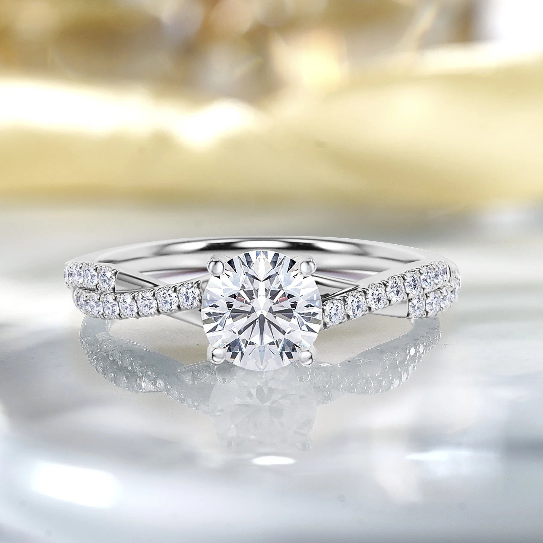 1 Carat Infinity round Cut Moissanite Engagement Ring in 18K White Gold Plating for Women