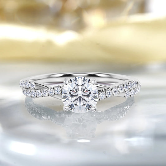 1 Carat Infinity round Cut Moissanite Engagement Ring in 18K White Gold Plating for Women
