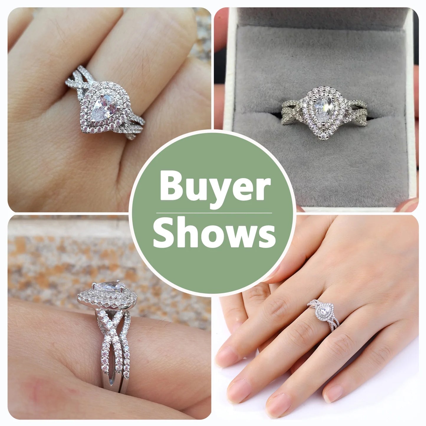 Wedding Rings Set Rings for Women Bridal Engagement Ring 925 Sterling Silver AAAAA Cz 1.7Ct Pear Size 13