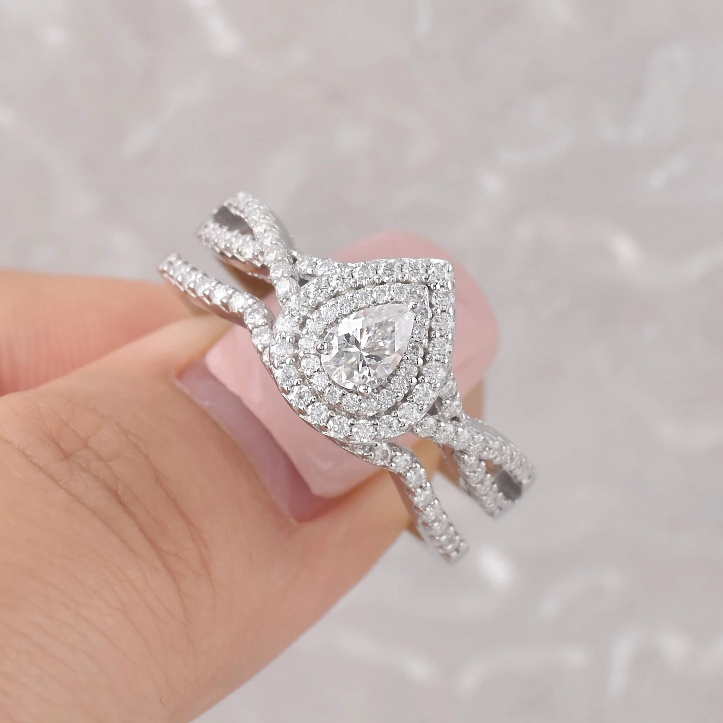 Wedding Rings Set Rings for Women Bridal Engagement Ring 925 Sterling Silver AAAAA Cz 1.7Ct Pear Size 13