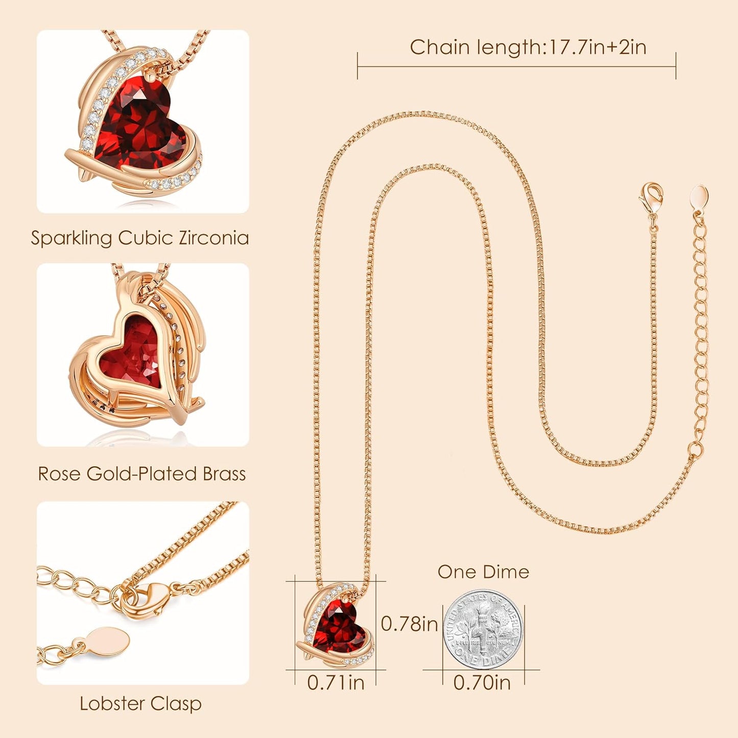 Christmas Gifts for Women，Love Heart Pendant Necklaces for Women, Silver Tone Rose Gold Tone Birthstone Jewelry Gifts for Wife Her