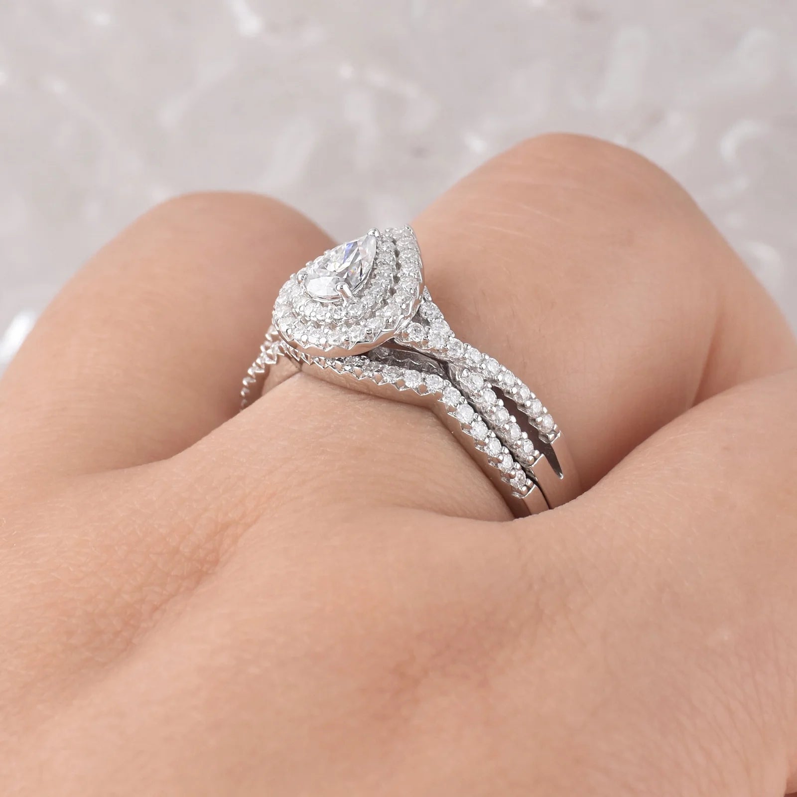 Wedding Rings Set Rings for Women Bridal Engagement Ring 925 Sterling Silver AAAAA Cz 1.7Ct Pear Size 13
