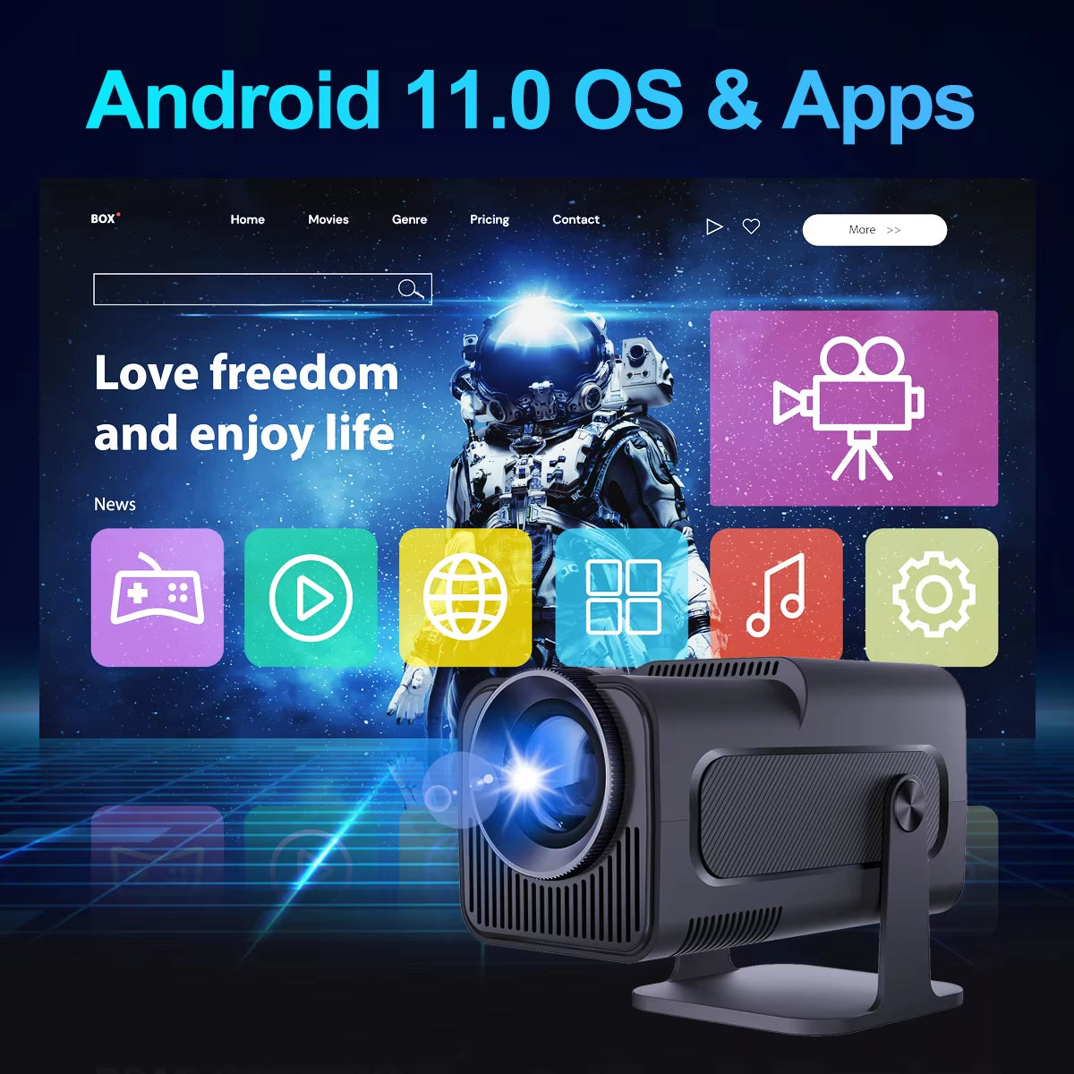 4K Native 1080P Android 11 Projector 390ANSI HY320 Dual Wifi6 BT5.0 Cinema Outdoor Portable Projetor Upgrated HY300