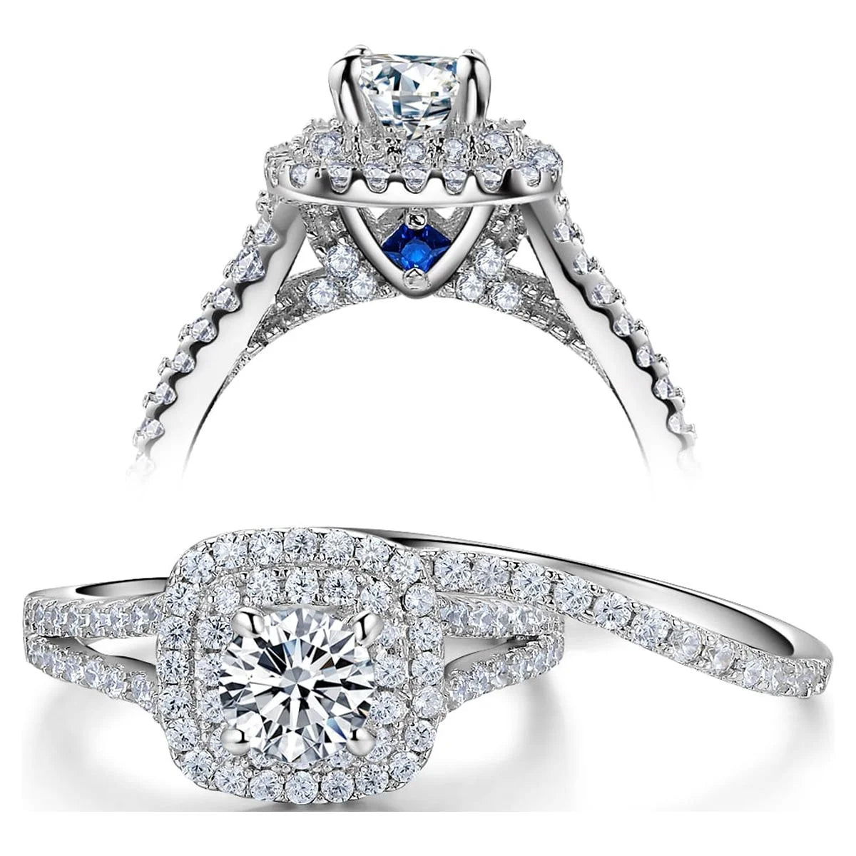 Newshe Wedding Engagement Ring Set 925 Sterling Silver 2Ct round Created Blue Sapphire White Cz Size 6