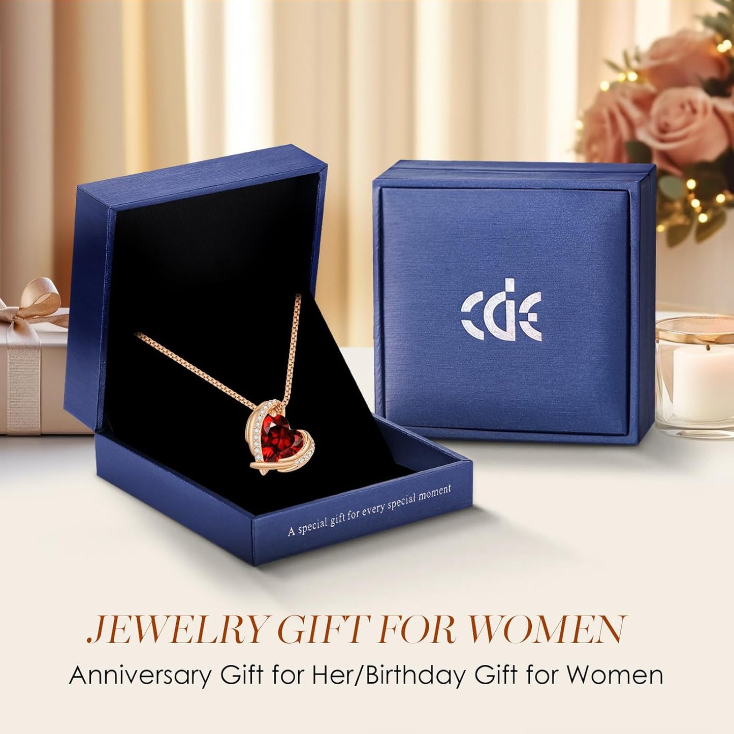 Christmas Gifts for Women，Love Heart Pendant Necklaces for Women, Silver Tone Rose Gold Tone Birthstone Jewelry Gifts for Wife Her
