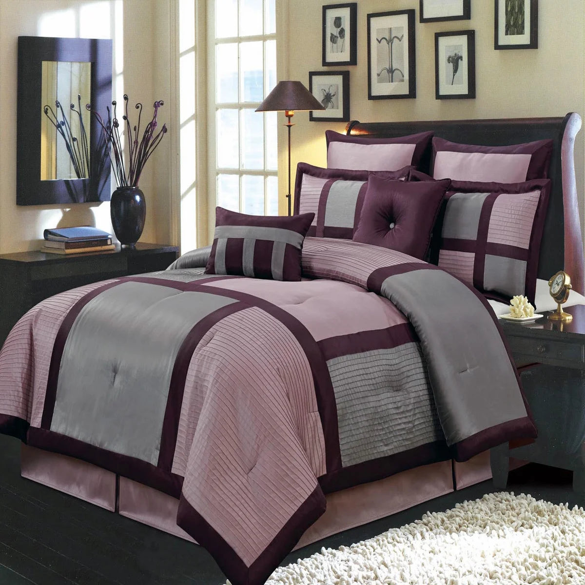 Purple 8-PC Bedding Set, Includes Comforter, Bed Skirt, Shams and Pillows - California King