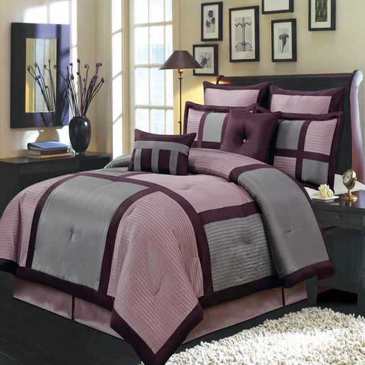 Purple 8-PC Bedding Set, Includes Comforter, Bed Skirt, Shams and Pillows - California King