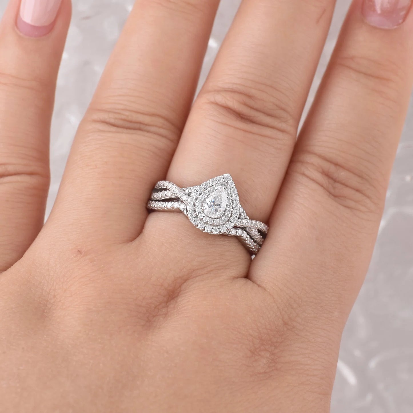 Wedding Rings Set Rings for Women Bridal Engagement Ring 925 Sterling Silver AAAAA Cz 1.7Ct Pear Size 13