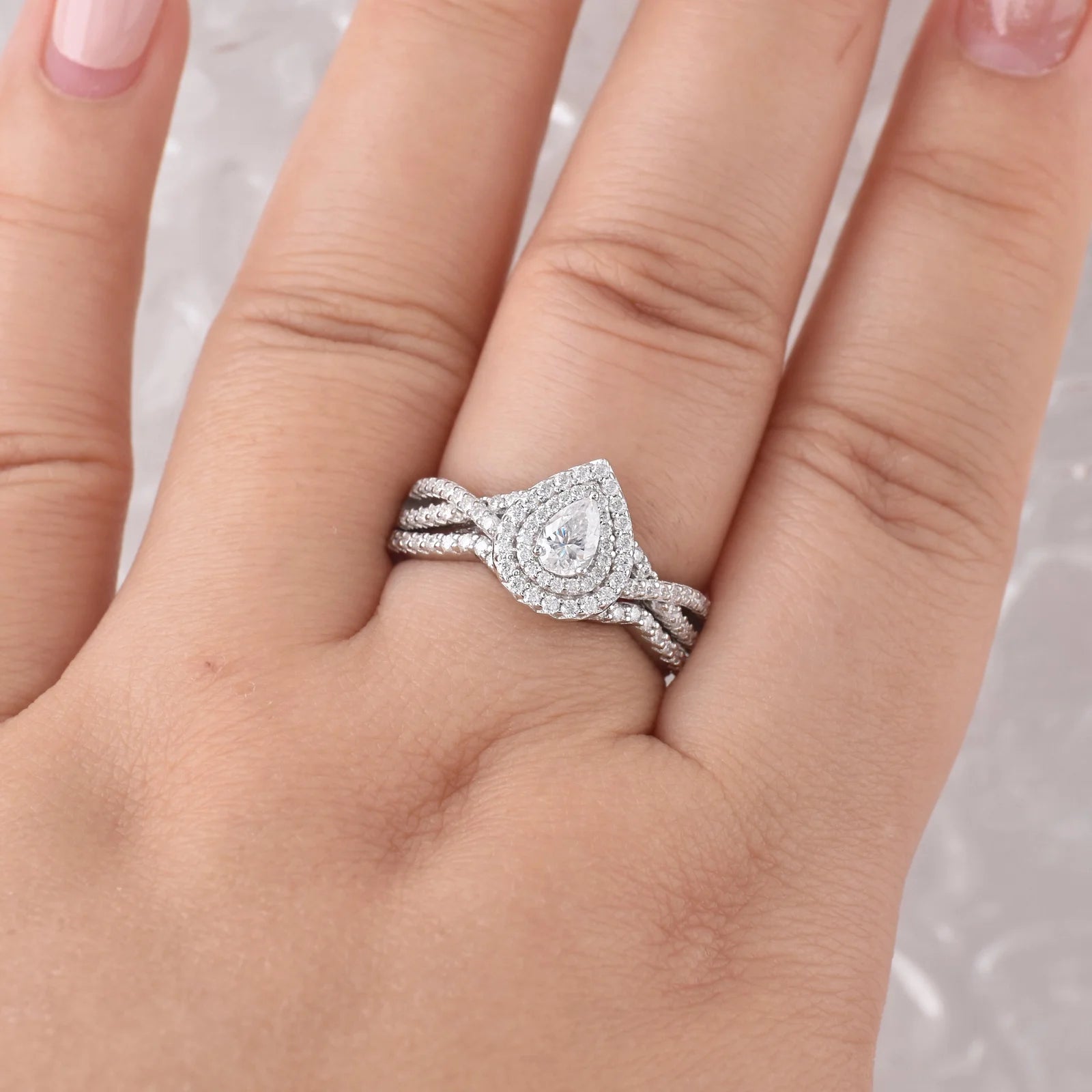 Wedding Rings Set Rings for Women Bridal Engagement Ring 925 Sterling Silver AAAAA Cz 1.7Ct Pear Size 13