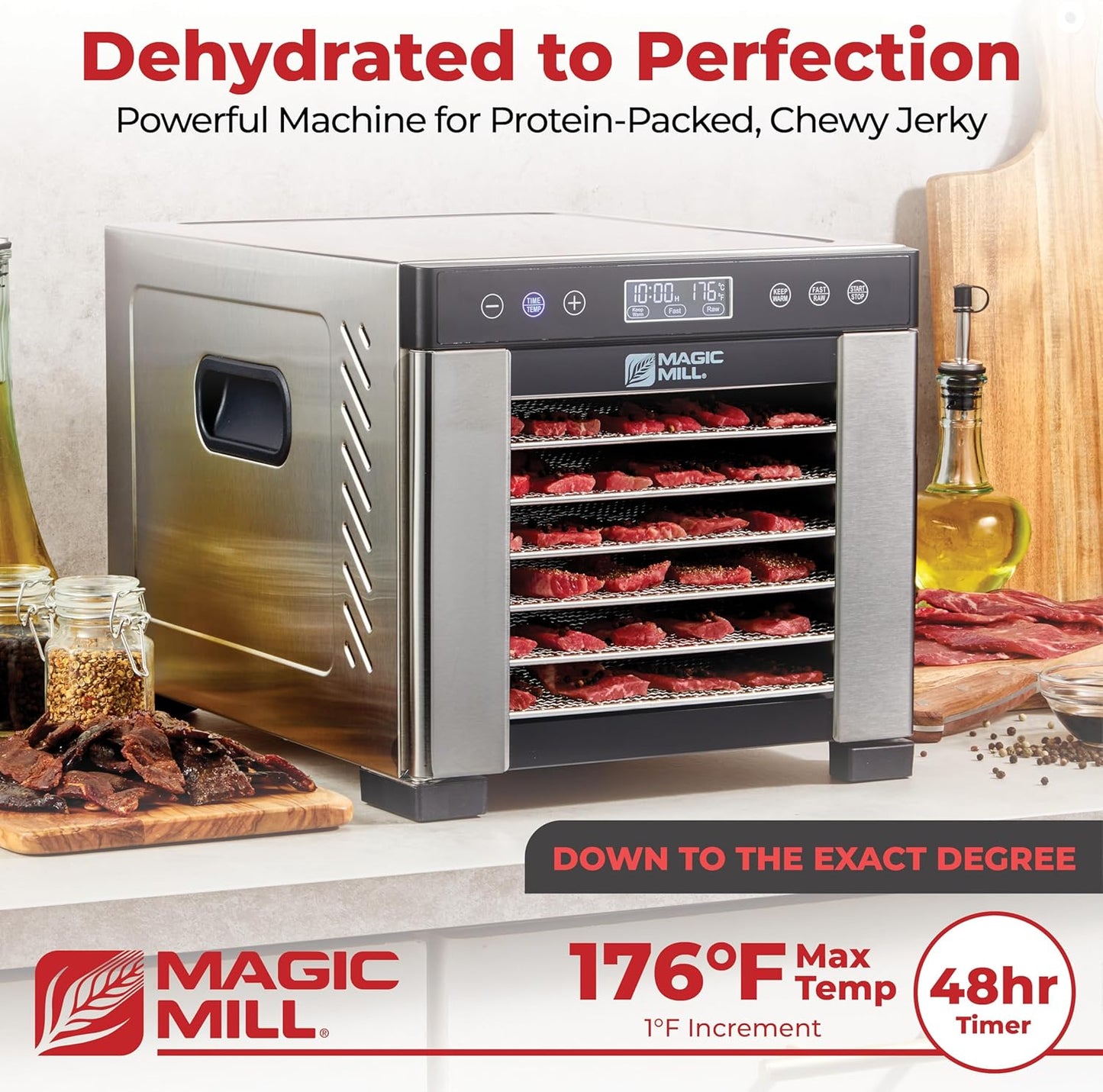 Pro Food Dehydrator Machine | 7 XL Stainless Steel Trays | Dryer for Jerky, Dog Treats, Herb, Meat, Beef, Fruit | Keep Warm Function, Digital Timer and Temperature Control, ETL Approved