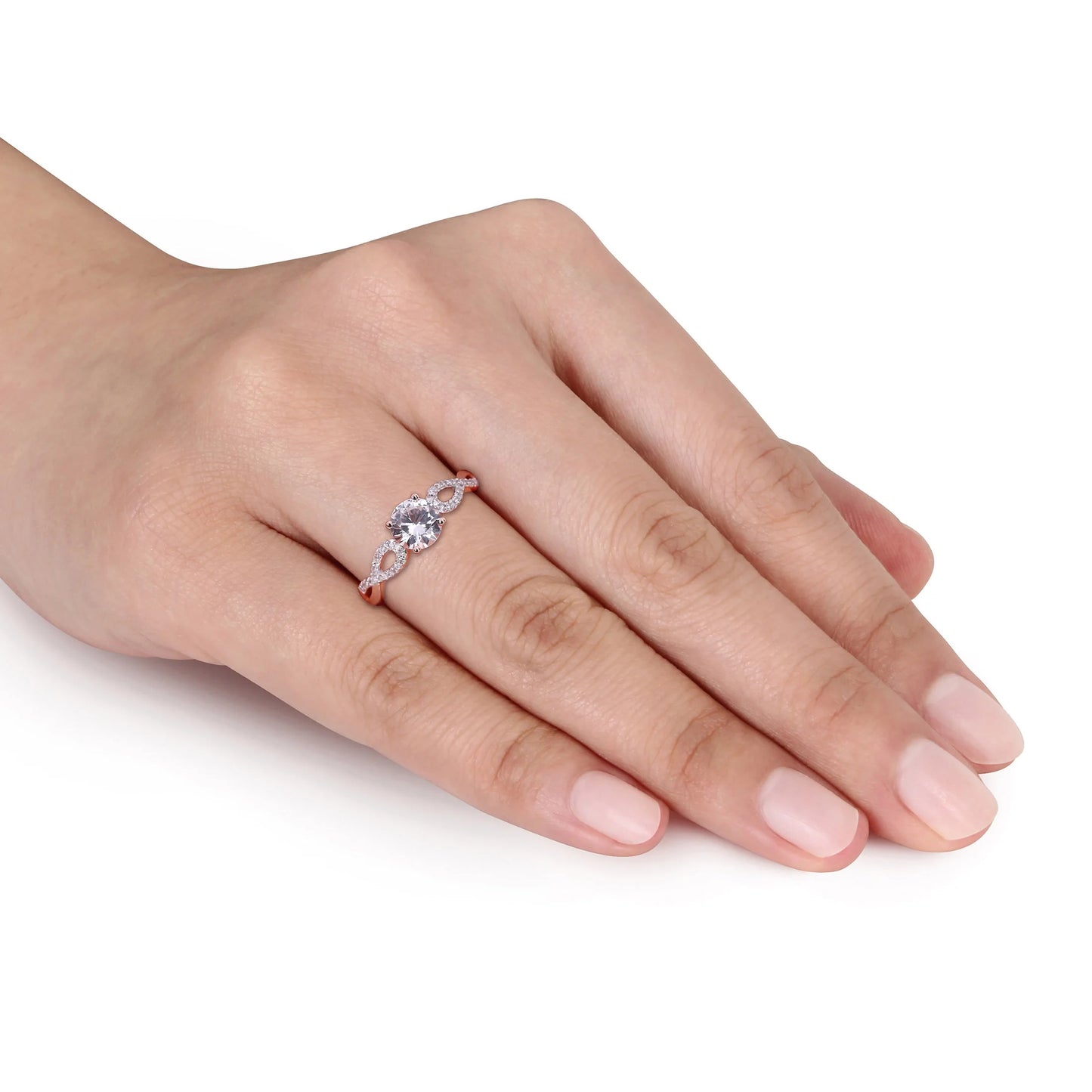 Women'S Created Sapphire 10K Rose Gold Engagement Ring
