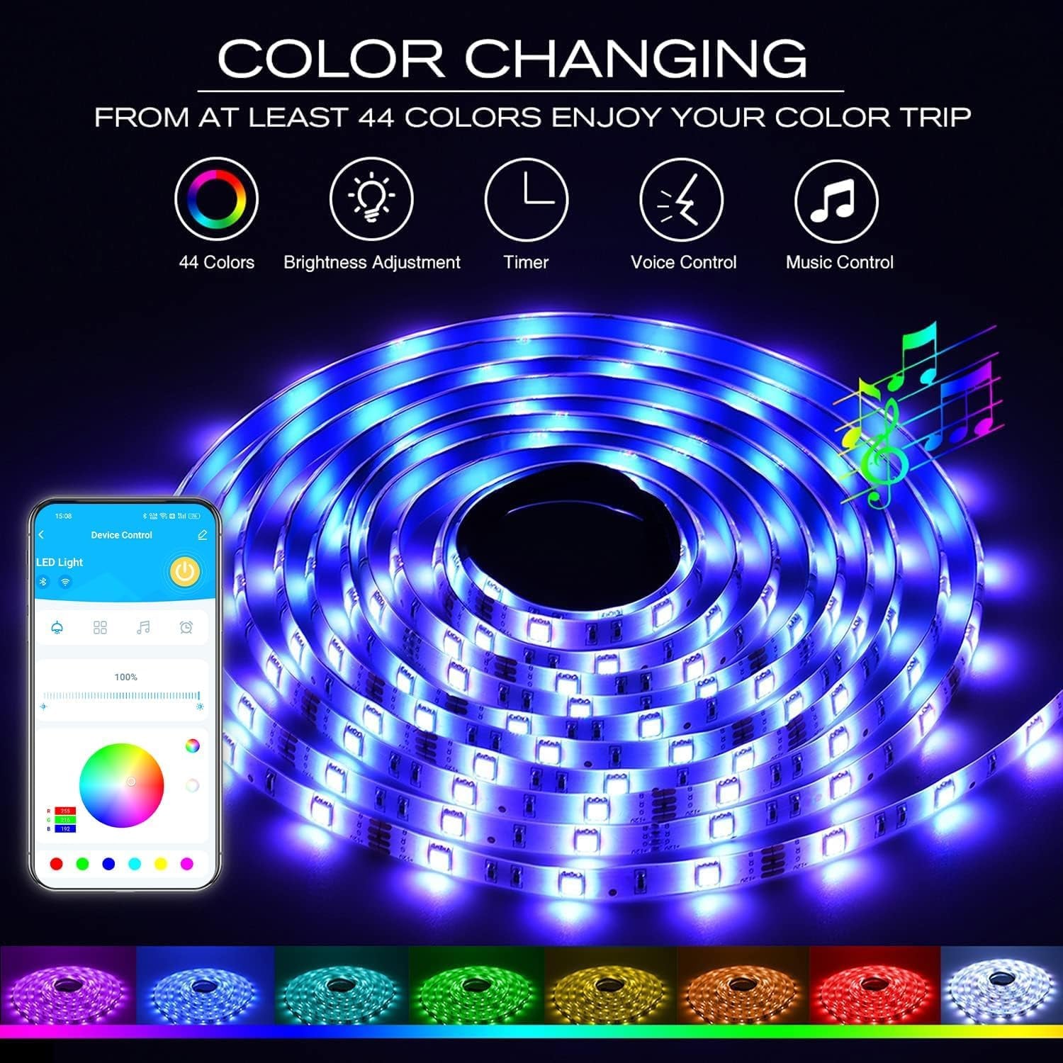 RGB Led Light Strips Kit Compatible with Alexa and Google Assistant, Smart Wifi Led Strip Lights for Bedroom, Room, Decor, Kitchen, Home Party Decoration (40FT)