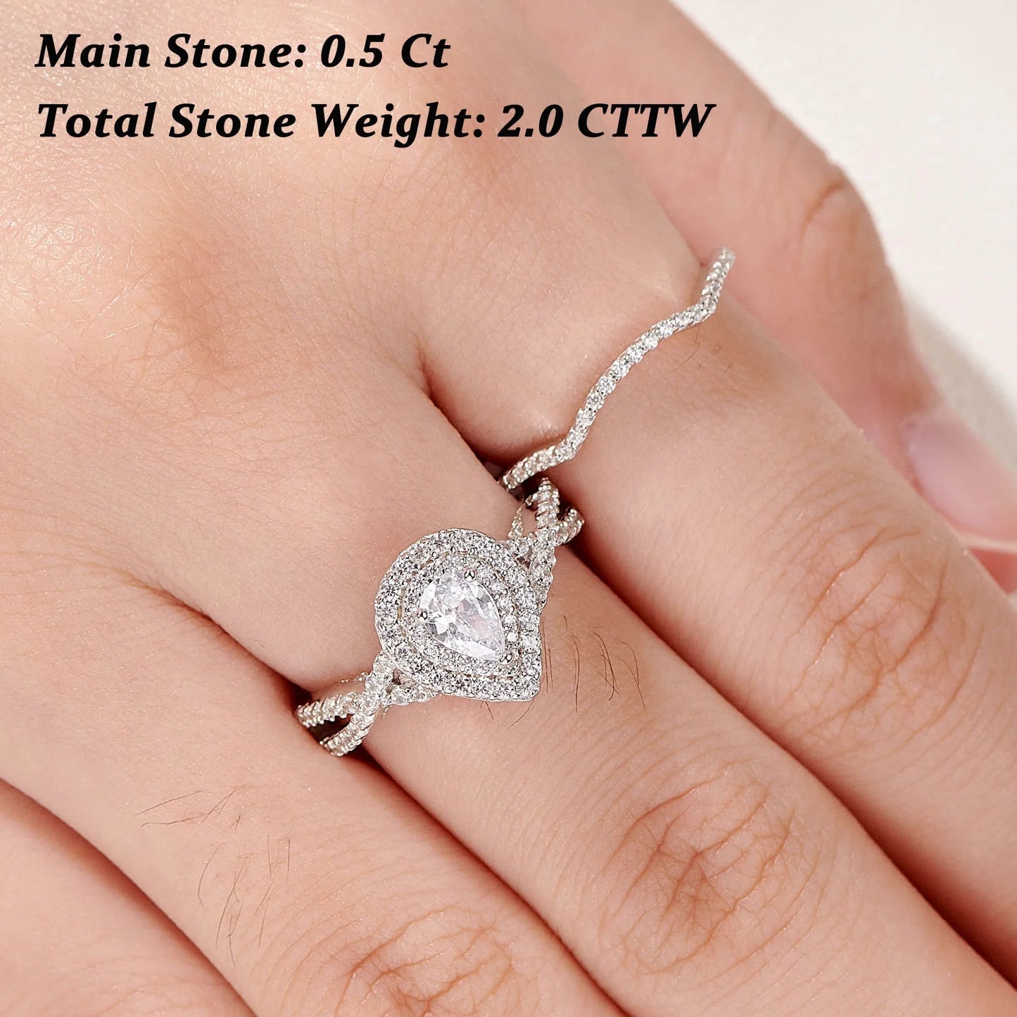Wedding Rings Set Rings for Women Bridal Engagement Ring 925 Sterling Silver AAAAA Cz 1.7Ct Pear Size 13