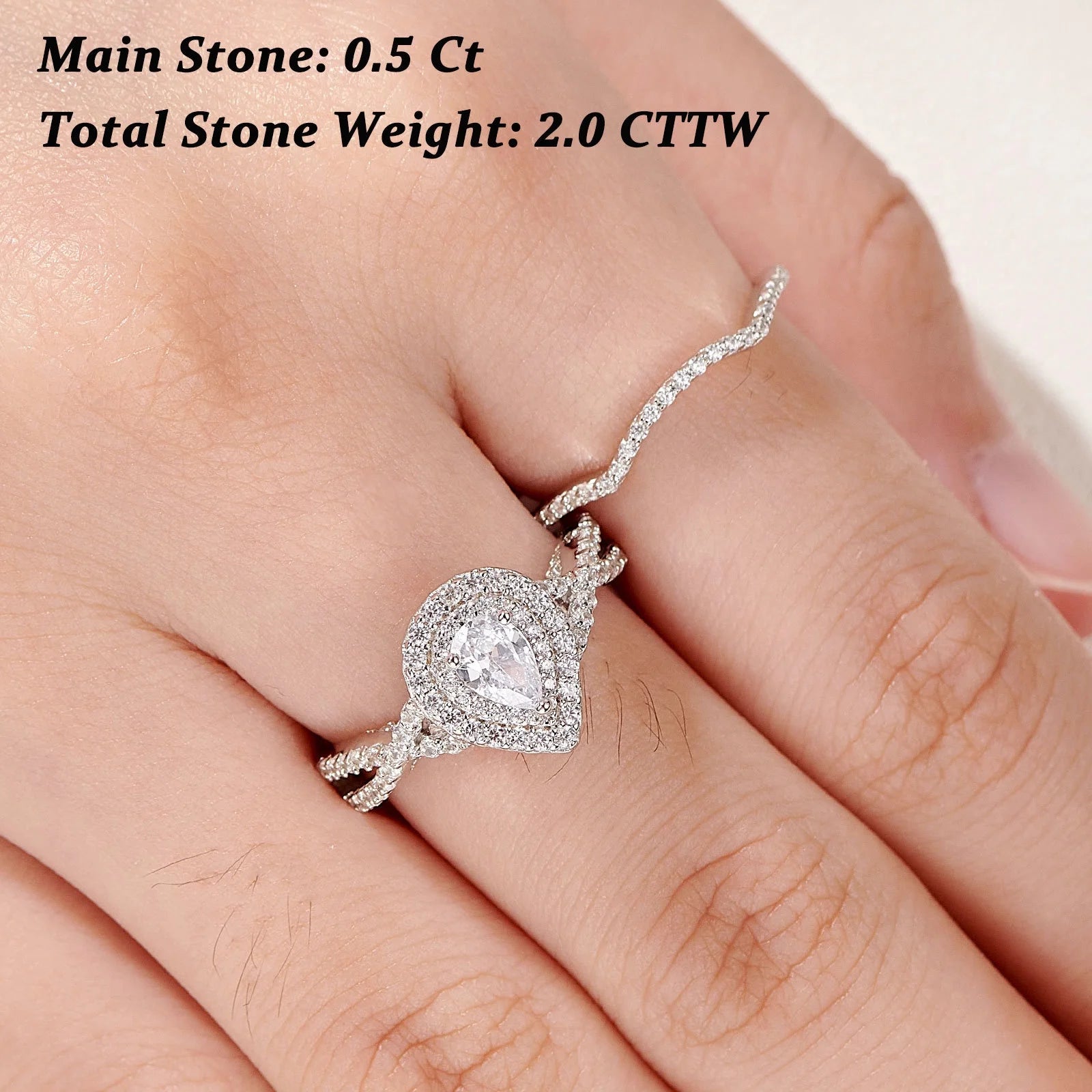 Wedding Rings Set Rings for Women Bridal Engagement Ring 925 Sterling Silver AAAAA Cz 1.7Ct Pear Size 13