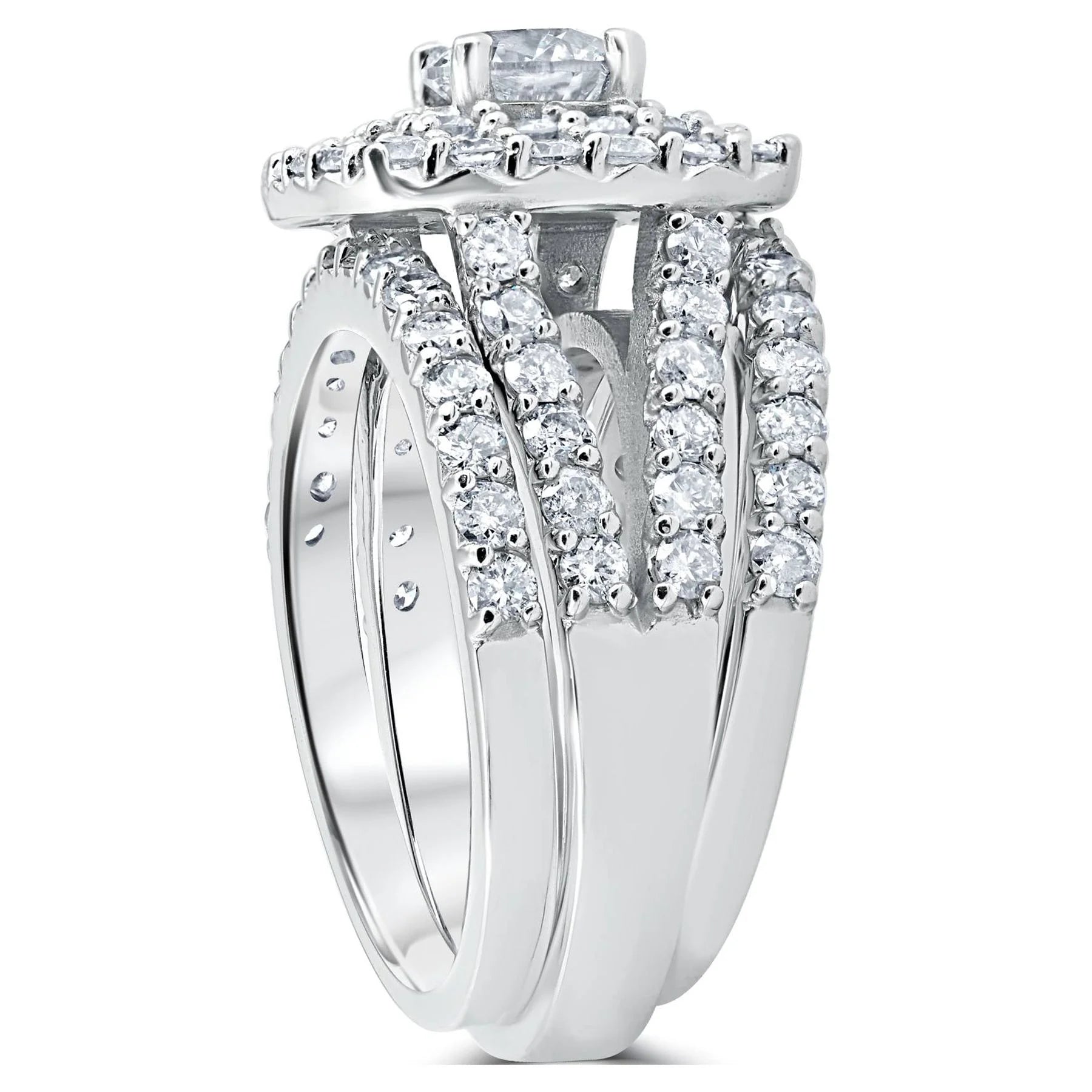 Pompeii 3 Ct Diamond Engagement Wedding Cushion Halo Ring Set 10K White Gold (J-K,I2-I3)