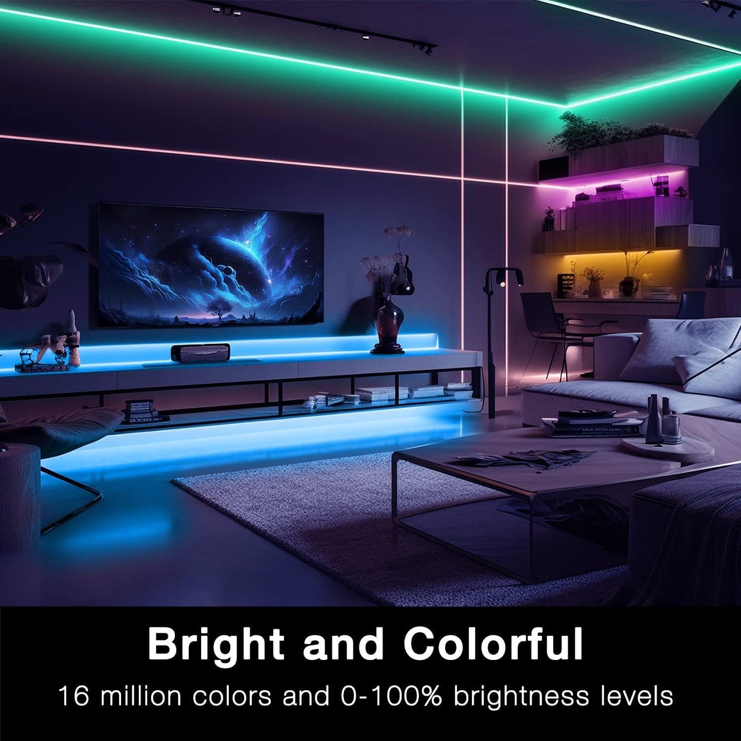 RGB Led Light Strips Kit Compatible with Alexa and Google Assistant, Smart Wifi Led Strip Lights for Bedroom, Room, Decor, Kitchen, Home Party Decoration (40FT)