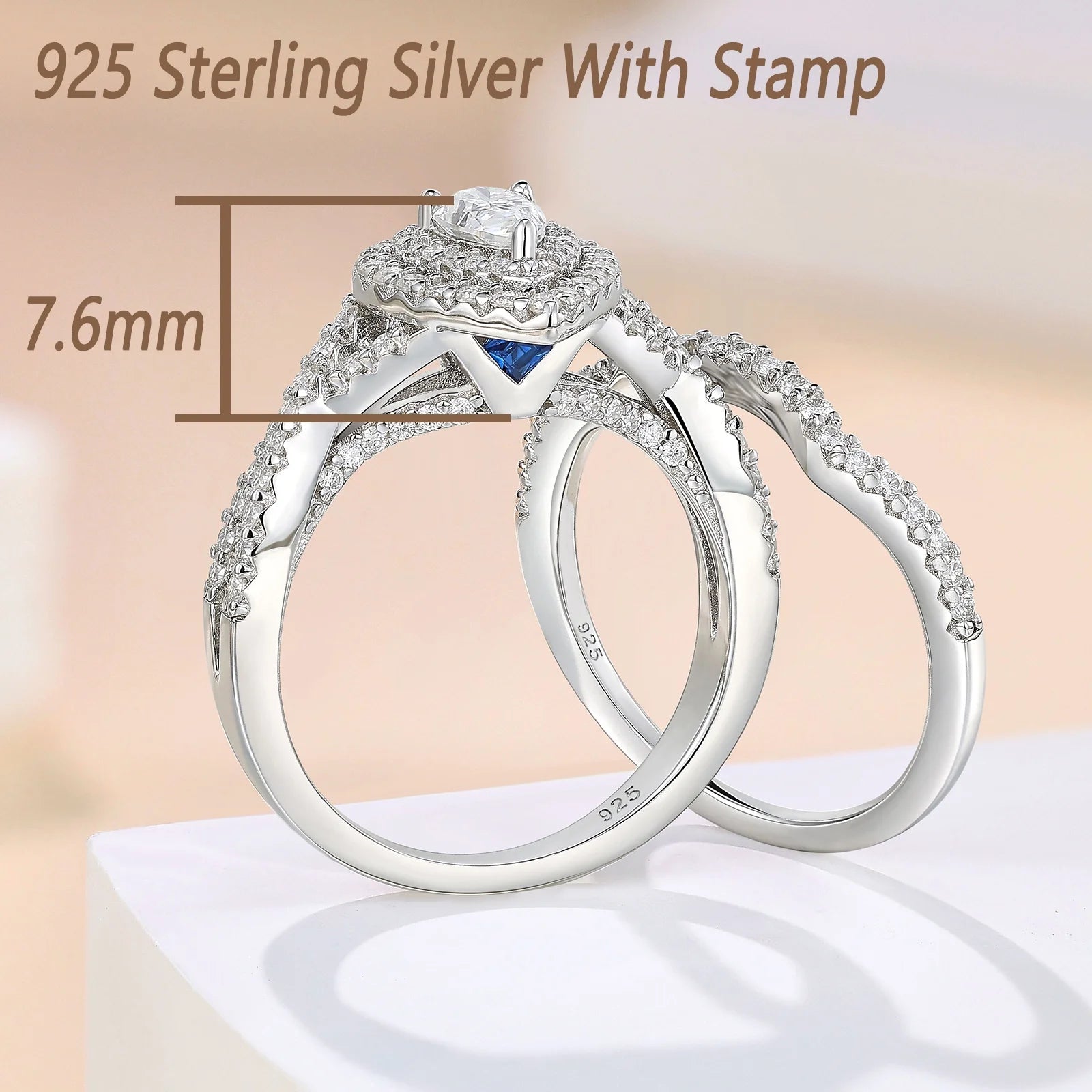 Wedding Rings Set Rings for Women Bridal Engagement Ring 925 Sterling Silver AAAAA Cz 1.7Ct Pear Size 13