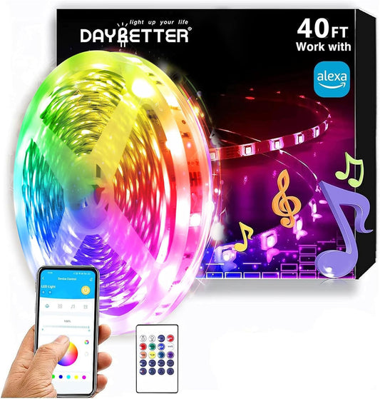 RGB Led Light Strips Kit Compatible with Alexa and Google Assistant, Smart Wifi Led Strip Lights for Bedroom, Room, Decor, Kitchen, Home Party Decoration (40FT)