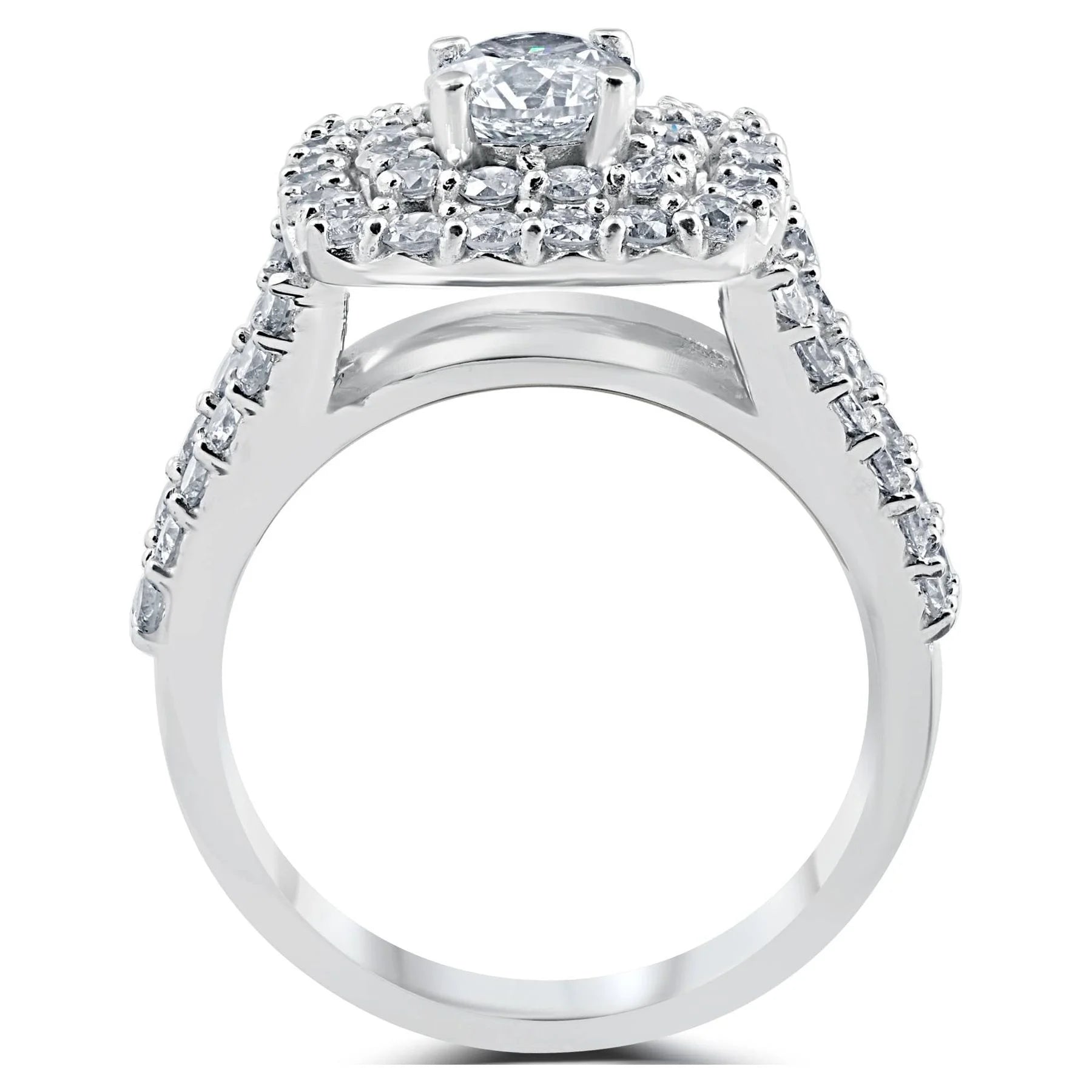 Pompeii 3 Ct Diamond Engagement Wedding Cushion Halo Ring Set 10K White Gold (J-K,I2-I3)