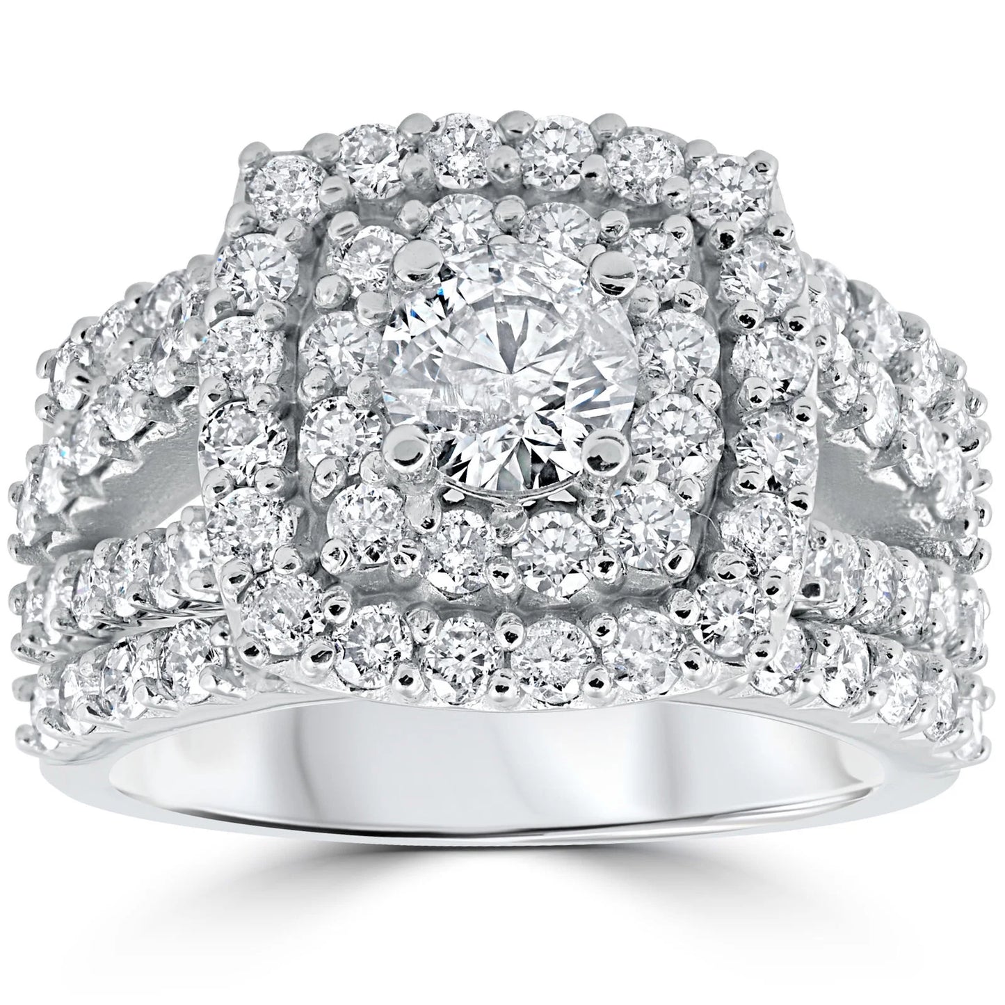 Pompeii 3 Ct Diamond Engagement Wedding Cushion Halo Ring Set 10K White Gold (J-K,I2-I3)
