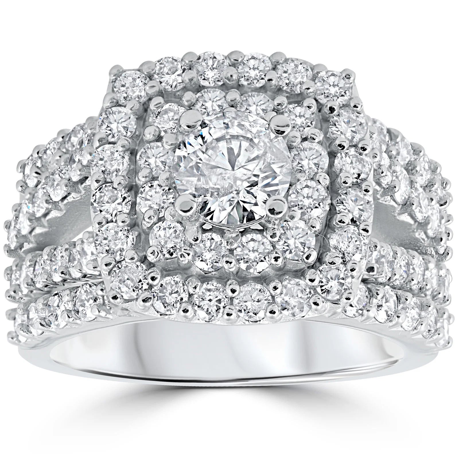 Pompeii 3 Ct Diamond Engagement Wedding Cushion Halo Ring Set 10K White Gold (J-K,I2-I3)