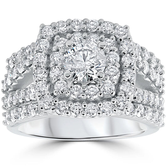 Pompeii 3 Ct Diamond Engagement Wedding Cushion Halo Ring Set 10K White Gold (J-K,I2-I3)